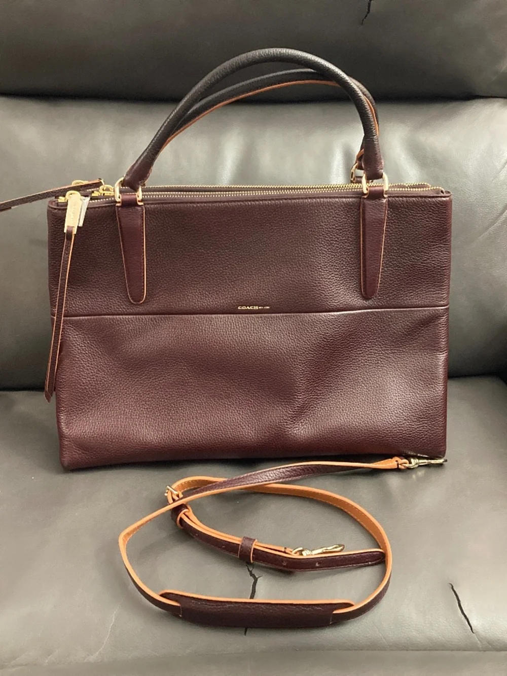 Coach Burgundy and Tan Leather Crossbody Satchel